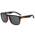 Polarized square sunglasses in matte black and red finish with grey lenses for men - Black Red Frame Gray Lens / Geometric Pattern
