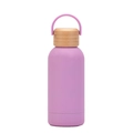 Purple matte 350ml insulated water bottle with bamboo lid and silicone handle strap - Lilac Purple
