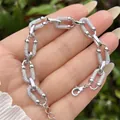 Elegant silver U-chain bracelet with sparkling white zircon stones and lobster clasp - Silver U-Shape Pave Bracelet