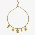Collar de acero inoxidable dorado con dijes marinos: estrella de mar, tortuga y pez - Collar de Vida Marina Dorado