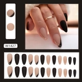 Matte nude and black French press-on nails with gold glitter lines, style W1427 - W1427 Cool Black French