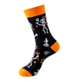 Halloween mid-calf cotton socks with orange trim and skull bone patterns on black - One Size / Black Orange Contrast (296)