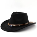 Schwarzer Bohemian Cowboyhut aus Filz mit Hamsa-Hand und blauem Glücksauge - M (56-58cm) / Schwarz