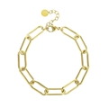 Detail of gold paperclip chain bracelet with adjustable clasp and small round tag - Golden (YB-639G)