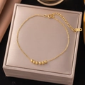 Elegant gold stainless steel beaded anklet with extension chain in a jewelry gift box - JLB5009 Six Gold Beads
