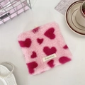 Macro detail of soft pink plush heart square coaster with a premium brand logo label - Pink (Light Pink with Red Heart)