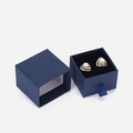 Blue drawer-style jewelry box with gold triangle pearl earrings on white background - 9*9*3.2CM / Sapphire Blue