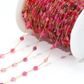 Gold plated stainless steel chain with pink and magenta natural stone beads for DIY jewelry - 0.8mm Gold Chain 4.5mm Rose Red Round Beads