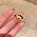 Detailed view of vintage horse relief ring with brown enamel and gold plating - Galloping Horse Embossed Style (2# Ring-Gold)