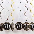 Decorazioni a spirale per il 70 compleanno in oro argento nero per feste ed eventi - Età 70 Spirali Singole Nero Oro Argento