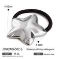 Polished silver stainless steel star hair tie with high-elasticity black band for women - Mirror Five-pointed Star Style (Silver)(JDH2406002-S)