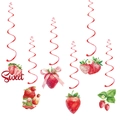Strawberry theme birthday party decorations set with red swirls and sweet fruit cutouts - Strawberry Hanging Swirls (6Pcs)