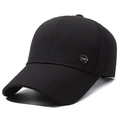 Gorra de béisbol negra para hombre con insignia metálica de Sport en tela de sarga - Ajustable / Estilo Placa Redonda / Negro