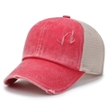 Distressed vintage ponytail baseball cap in washed rose red with white mesh back - Adjustable / Rose Red