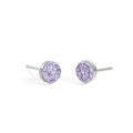 Minimalistische runde Ohrstecker mit lila Zirkonia-Pavé-Fassung in Silber-Optik - Stahl + Violett