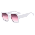 Retro square sunglasses with thick white frames and pink gradient lenses for women - White Frame Gradient Purple Lens