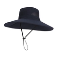 Dark blue wide-brim sun hat with mesh vents and adjustable windproof cord for hiking - Navy Blue (9272-Plain)
