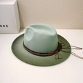 British style wool felt fedora in gradient green with braided band and rhinestone detail - Approx 57.5cm / Green