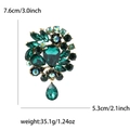 Broche flor de cristal esmeralda vintage con base de aleación de oro y colgante de gota - Verde