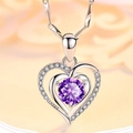 Rose gold heart pendant necklace featuring a purple round gemstone and pavé crystal accents - Purple Diamond Heart-shaped Necklace Xl-7