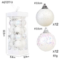 24-piece white Christmas ornaments set with glitter and iridescent sequin finish balls - White Glitter and Iridescent Sequins Combination / 3.5cm 24Pcs/Box