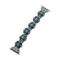 Detailed view of silver metal Apple Watch band with turquoise bohemian floral patterns - 42/44/45/49mm / Style 4