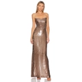 Elegante abito da sera in paillettes oro rosa con spalline sottili e silhouette lunga aderente - Marrone