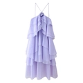Detail of lilac tiered chiffon halter dress with 3D rose decoration and layered skirt - S / Lavender