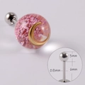 Pink glitter resin ball earring with gold crescent moon and stainless steel screw back - Pink Glitter Moon Ball