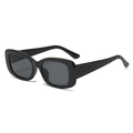 Retro full-frame square sunglasses for women with woven lattice texture on temples - Black Frame Black Grey Lens