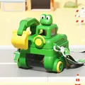Grass green excavator shaped kids water bottle with frog lid and adjustable strap - PC Material / Green Excavator (Including Stickers/Cleaning Set)