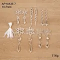 Set of 10 transparent acrylic Christmas snowflake and icicle ornaments with white ribbons - Assorted Ornaments / 10-Piece Set