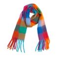 Kleurrijke ruit sjaal in regenboogkleuren met lange franjes van imitatiemohair - 215x40cm / Tangerine Regenboog Ruit