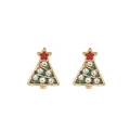 Detailed view of Christmas tree earrings with green enamel and white sparkling rhinestones - Enamel Christmas Tree