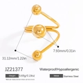 Anillo en espiral de acero inoxidable chapado en oro 18k con esferas, joya impermeable - Abierto Ajustable / Diseño en Espiral Esférica Dorada (JZ21377)
