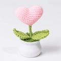Handmade pink heart-shaped knitted flower in a white ceramic pot for home decoration - Heart Pink