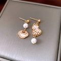 Asymmetric gold earrings with Ruyi lock and Hulu gourd pendants featuring pearls - Asymmetric Ruyi Lock Gourd (22# Silver Needle-Gold-Real Gold Plating)