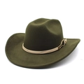 Detail of dark green wool felt cowboy hat with beige band and golden horseshoe buckle - M (56-58cm) / Army Green