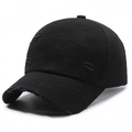 Gorra de béisbol negra desgastada con bordado Nefarious y detalles de bordes raídos - Ajustable / Negro