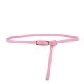 Slim pink PU leather waist belt for women with elegant golden metal ring buckle detail - Pink