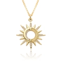 Detailed view of the gold-plated sun pendant necklace with sparkling zircon accents - Sunbeam Style (c490)