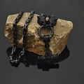 Men's black Viking Mjolnir necklace with wolf heads on a Byzantine link chain - 60CM / Black Thor Hammer Pendant
