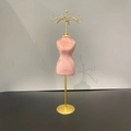 Pink velvet mannequin jewelry display stand with six gold hooks and a metal base - Mannequin Model Stand / Pink