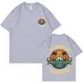 Front and back view of a grey cotton T-shirt featuring Alligator Alcatraz graphics - Gray