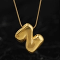 Golden N letter pendant with rounded bubble design on an elegant snake chain necklace - Gold (Z) (Large)