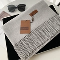 Elegant solid grey faux cashmere scarf with fringes and minimalist leather label detail - 29# Light Gray