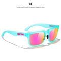 KDEAM square sunglasses with transparent aqua frame and mirrored magenta polarized lenses - Transparent Aqua / Mirrored Magenta Lens