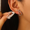Elegant silver X-shaped crossover stud earrings with shimmering micro-pave crystals - Cross Pave Rhinestone Style / White Gold Color (1108)