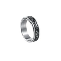 Detail showing rotating silver spinner ring with geometric tire texture in stainless steel - 6MM Crushed Stone