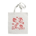 White canvas tote bag with red Evil Eye prints and unique hand-drawn street style graphics - Red Devil Design P